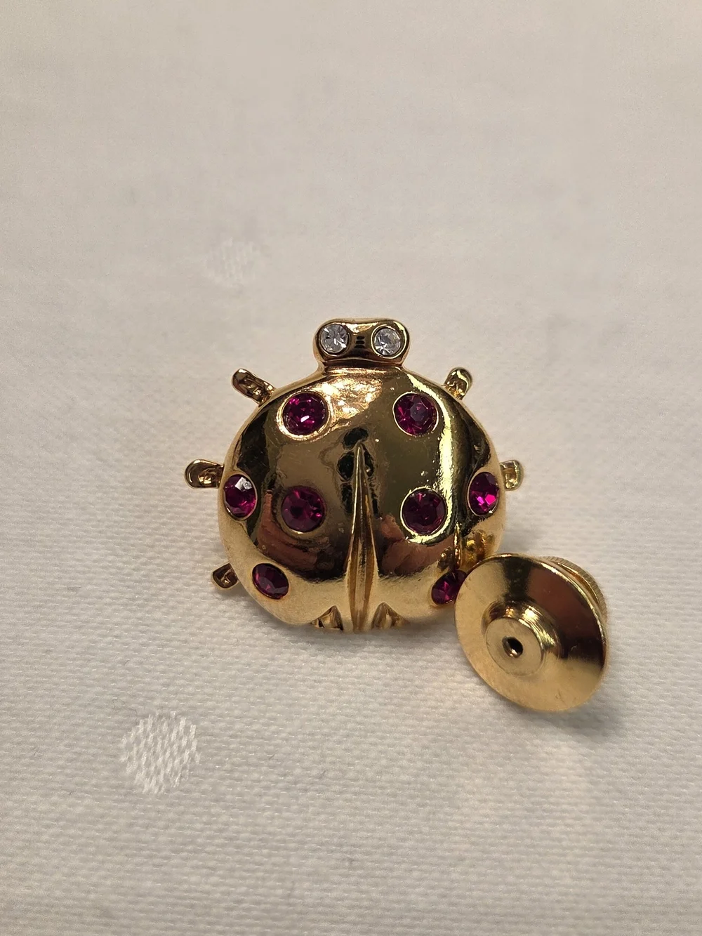 AVON Gold-Tone Ladybug Brooch with Red Crystal Spots - Picture 2 of 5